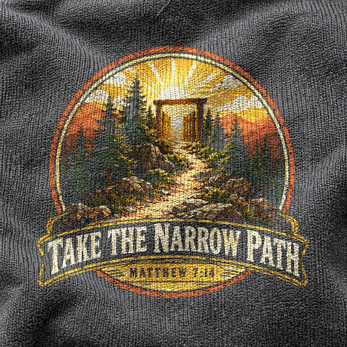 Narrow Path Trail Badge Comfort Colors T-Shirt, Christian Graphic Tee
