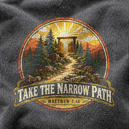Narrow Path Trail Badge Comfort Colors T-Shirt, Christian Graphic Tee