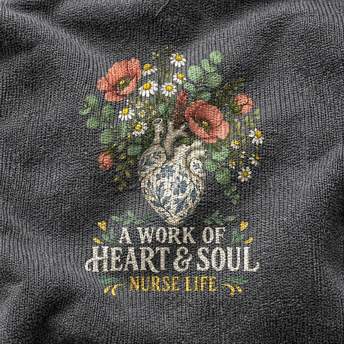 Botanical Heart Nurse Comfort Colors Graphic T-Shirt