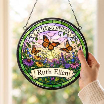 Cardinal Memorial Suncatcher - Butterfly Floral Remembrance Gift