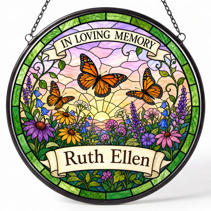 Cardinal Memorial Suncatcher - Butterfly Floral Remembrance Gift