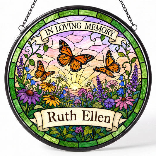 Cardinal Memorial Suncatcher - Butterfly Floral Remembrance Gift