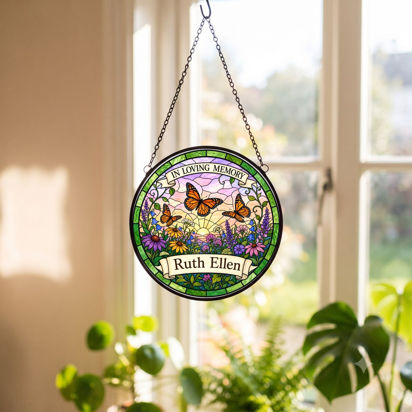 Cardinal Memorial Suncatcher - Butterfly Floral Remembrance Gift