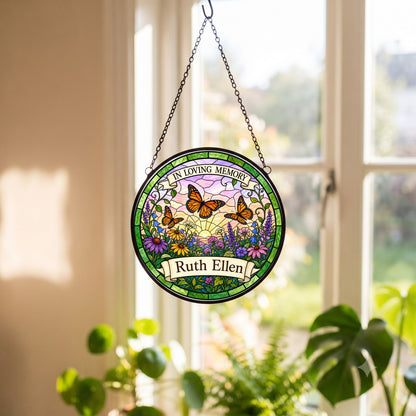 Cardinal Memorial Suncatcher - Butterfly Floral Remembrance Gift