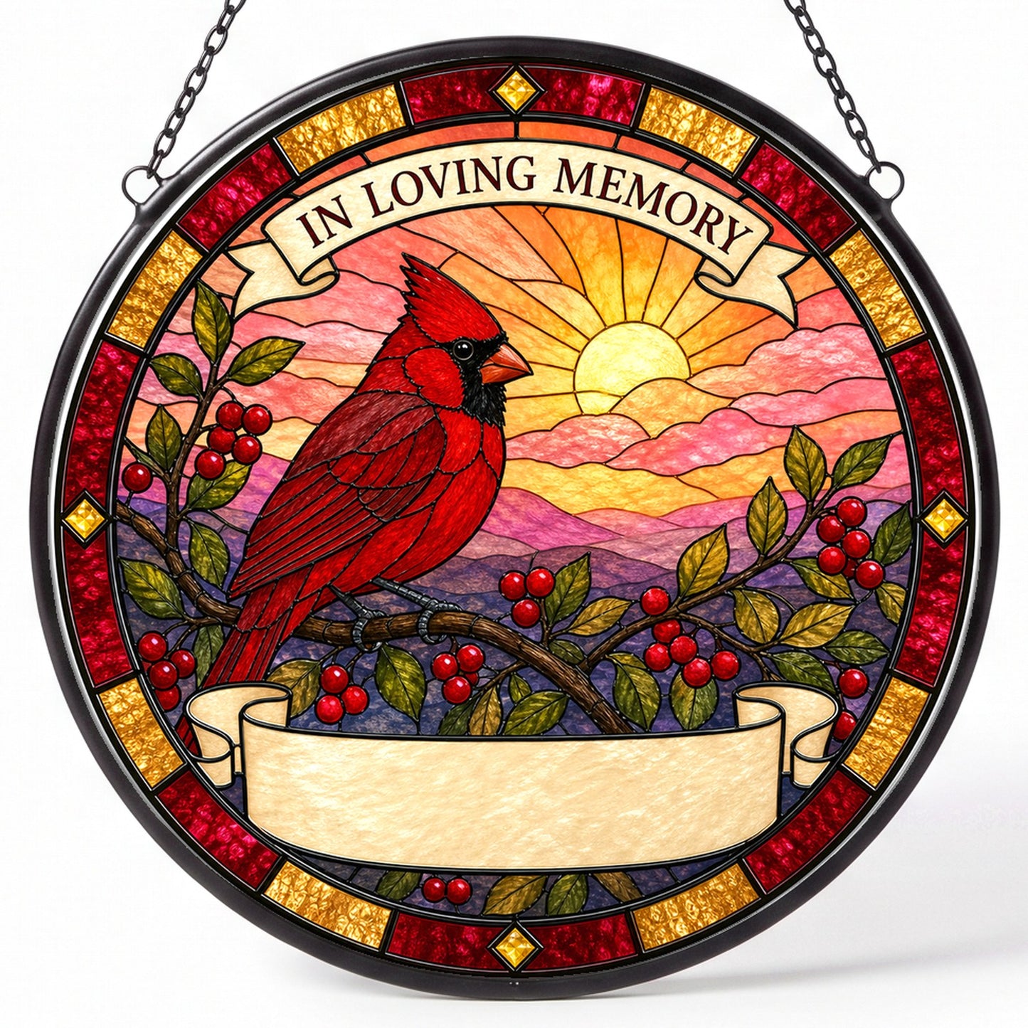 Cardinal Memorial Suncatcher - Cardinal Branch Remembrance Gift