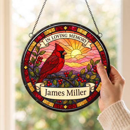 Cardinal Memorial Suncatcher - Cardinal Branch Remembrance Gift