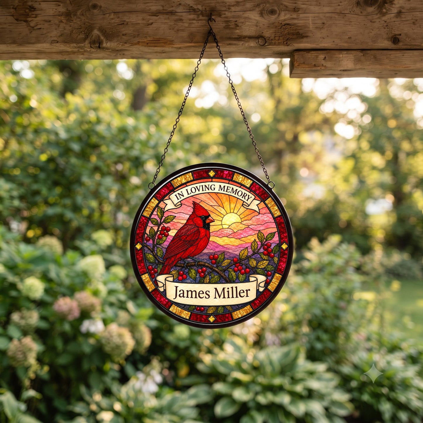 Cardinal Memorial Suncatcher - Cardinal Branch Remembrance Gift