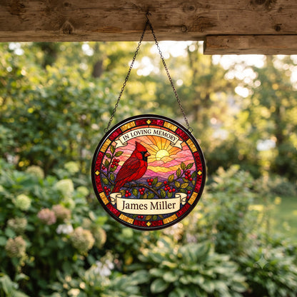 Cardinal Memorial Suncatcher - Cardinal Branch Remembrance Gift