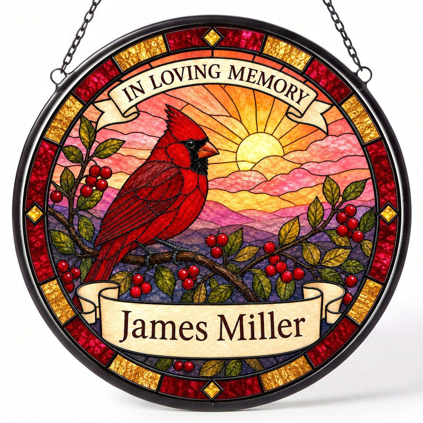 Cardinal Memorial Suncatcher - Cardinal Branch Remembrance Gift