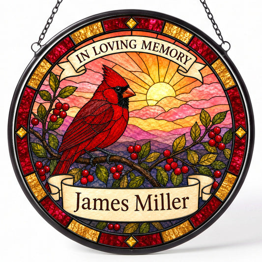 Cardinal Memorial Suncatcher - Cardinal Branch Remembrance Gift