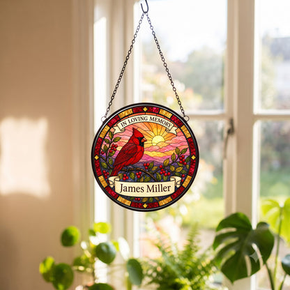 Cardinal Memorial Suncatcher - Cardinal Branch Remembrance Gift