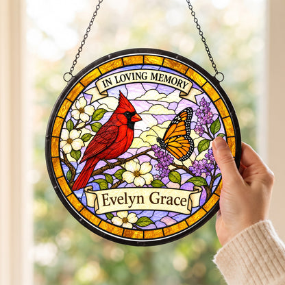 Cardinal Memorial Suncatcher - Cardinal Butterfly Remembrance Gift