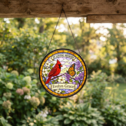 Cardinal Memorial Suncatcher - Cardinal Butterfly Remembrance Gift