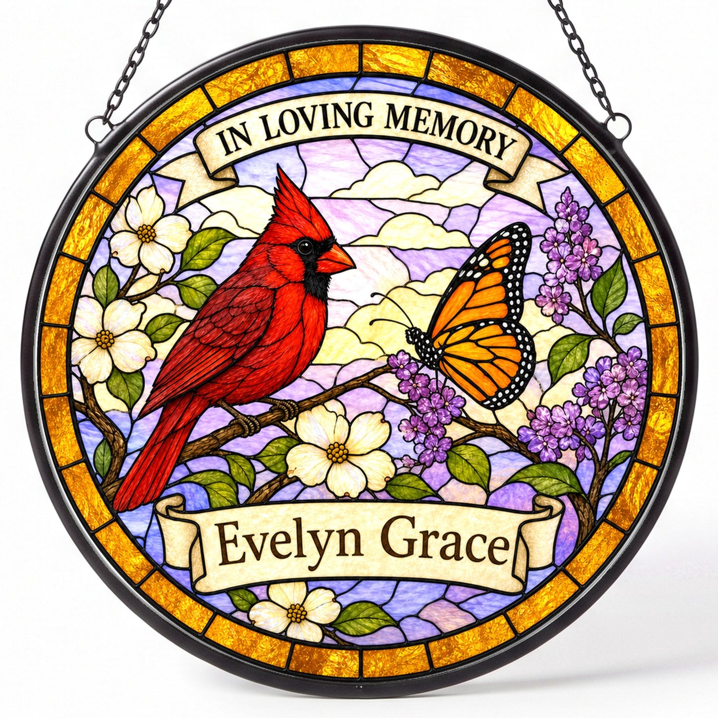 Cardinal Memorial Suncatcher - Cardinal Butterfly Remembrance Gift