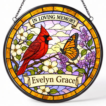 Cardinal Memorial Suncatcher - Cardinal Butterfly Remembrance Gift