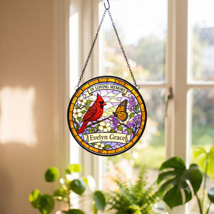 Cardinal Memorial Suncatcher - Cardinal Butterfly Remembrance Gift