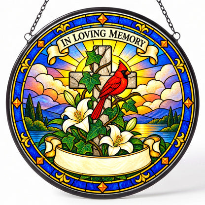 Cardinal Memorial Suncatcher - Cardinal Cross Remembrance Gift