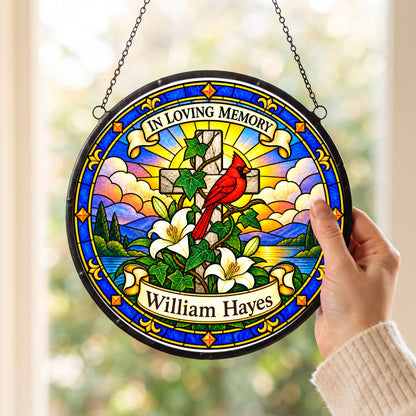 Cardinal Memorial Suncatcher - Cardinal Cross Remembrance Gift