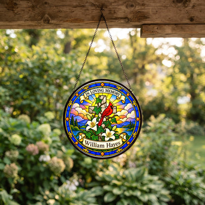 Cardinal Memorial Suncatcher - Cardinal Cross Remembrance Gift