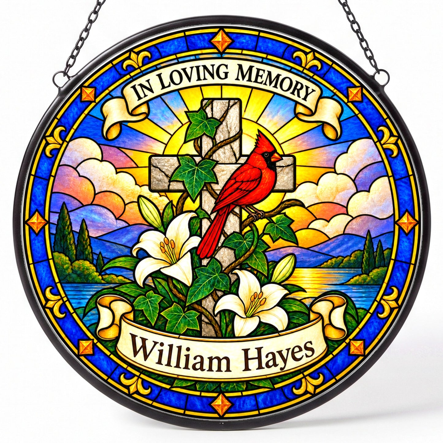 Cardinal Memorial Suncatcher - Cardinal Cross Remembrance Gift