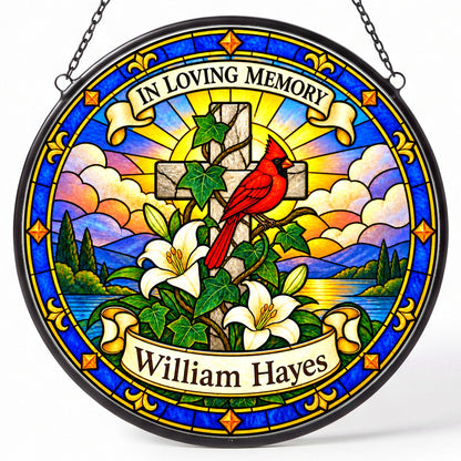Cardinal Memorial Suncatcher - Cardinal Cross Remembrance Gift