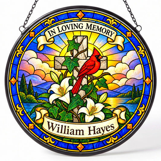 Cardinal Memorial Suncatcher - Cardinal Cross Remembrance Gift