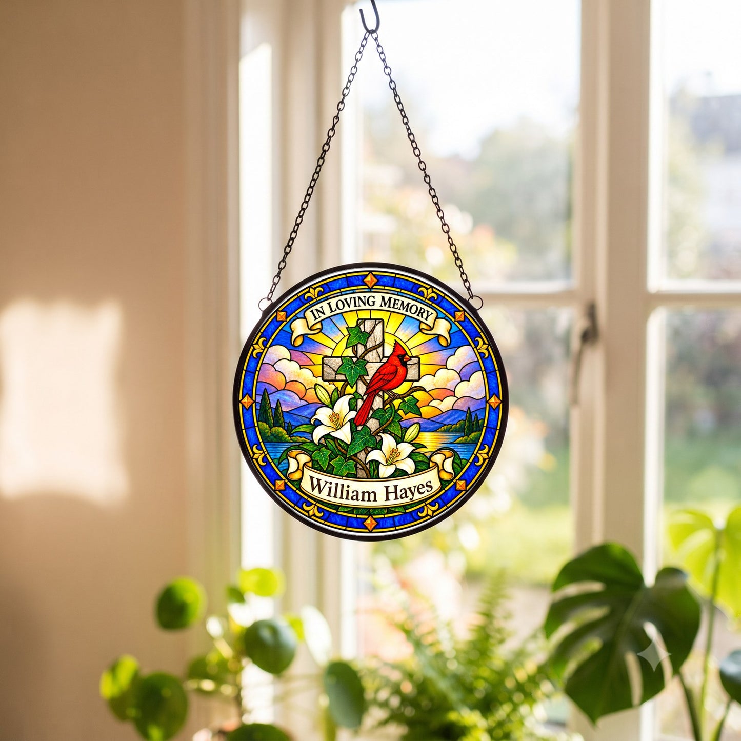Cardinal Memorial Suncatcher - Cardinal Cross Remembrance Gift