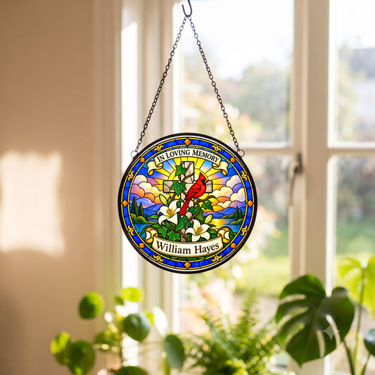 Cardinal Memorial Suncatcher - Cardinal Cross Remembrance Gift