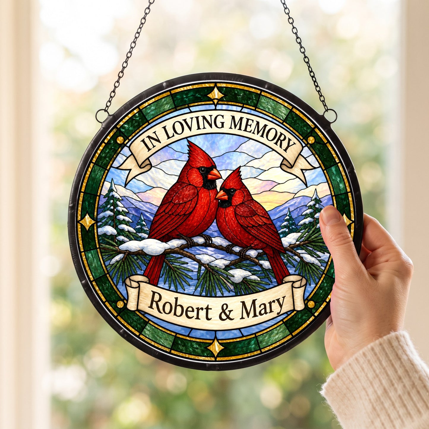Cardinal Memorial Suncatcher - Cardinal Pair Remembrance Gift