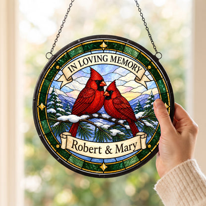 Cardinal Memorial Suncatcher - Cardinal Pair Remembrance Gift