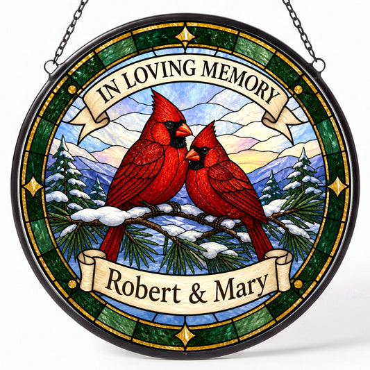 Cardinal Memorial Suncatcher - Cardinal Pair Remembrance Gift