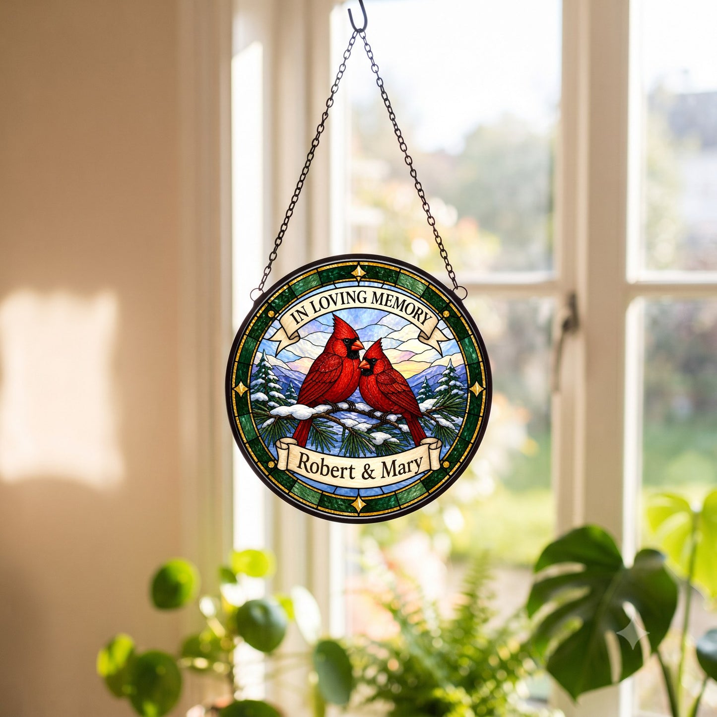 Cardinal Memorial Suncatcher - Cardinal Pair Remembrance Gift