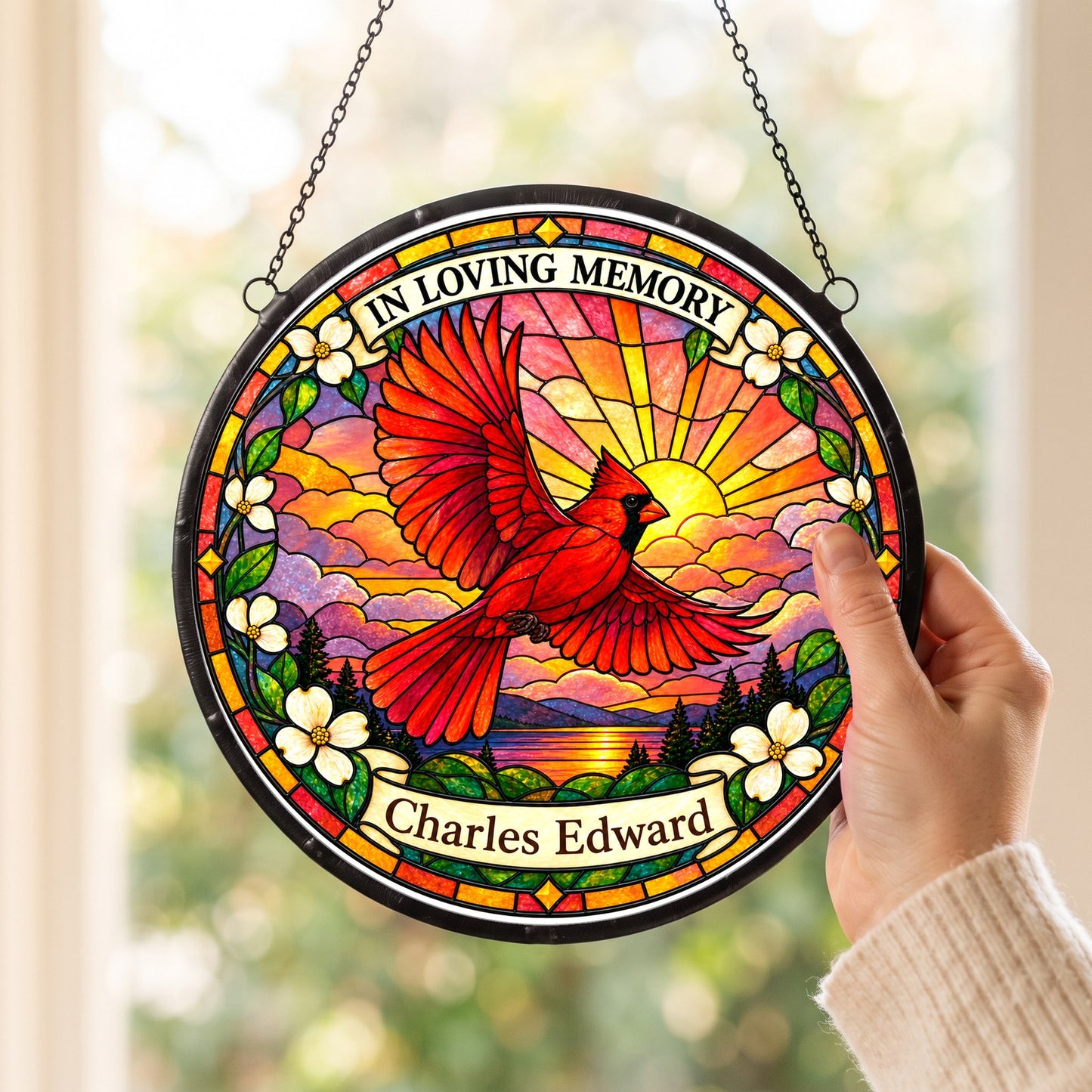 Cardinal Memorial Suncatcher - Cardinal Sunset Remembrance Gift