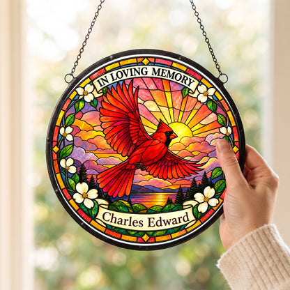 Cardinal Memorial Suncatcher - Cardinal Sunset Remembrance Gift