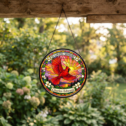 Cardinal Memorial Suncatcher - Cardinal Sunset Remembrance Gift