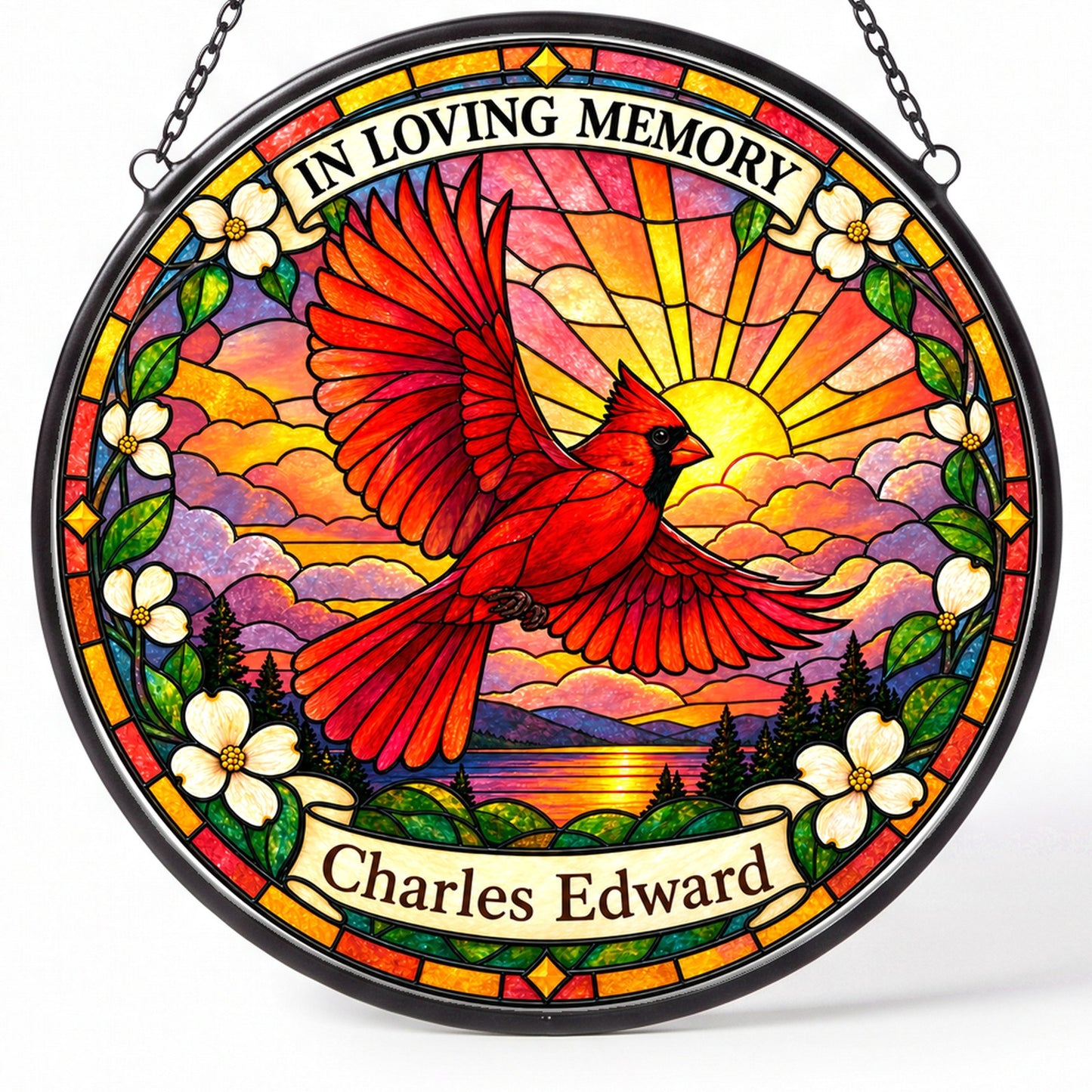 Cardinal Memorial Suncatcher - Cardinal Sunset Remembrance Gift