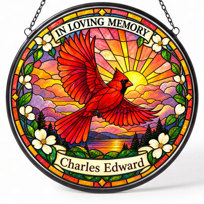 Cardinal Memorial Suncatcher - Cardinal Sunset Remembrance Gift