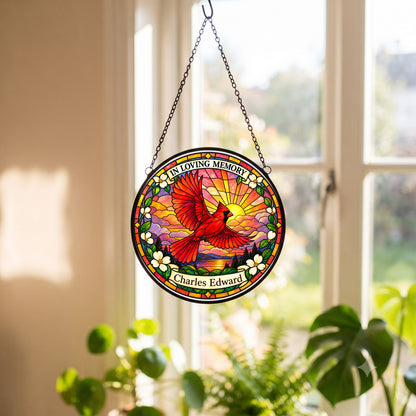 Cardinal Memorial Suncatcher - Cardinal Sunset Remembrance Gift