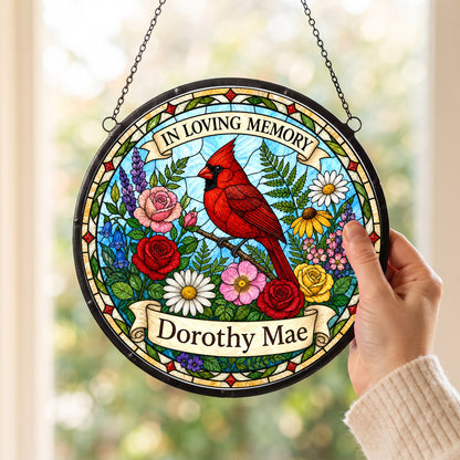 Cardinal Memorial Suncatcher - Cardinal Wreath Remembrance Gift