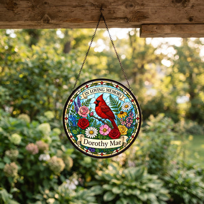 Cardinal Memorial Suncatcher - Cardinal Wreath Remembrance Gift