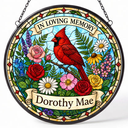 Cardinal Memorial Suncatcher - Cardinal Wreath Remembrance Gift