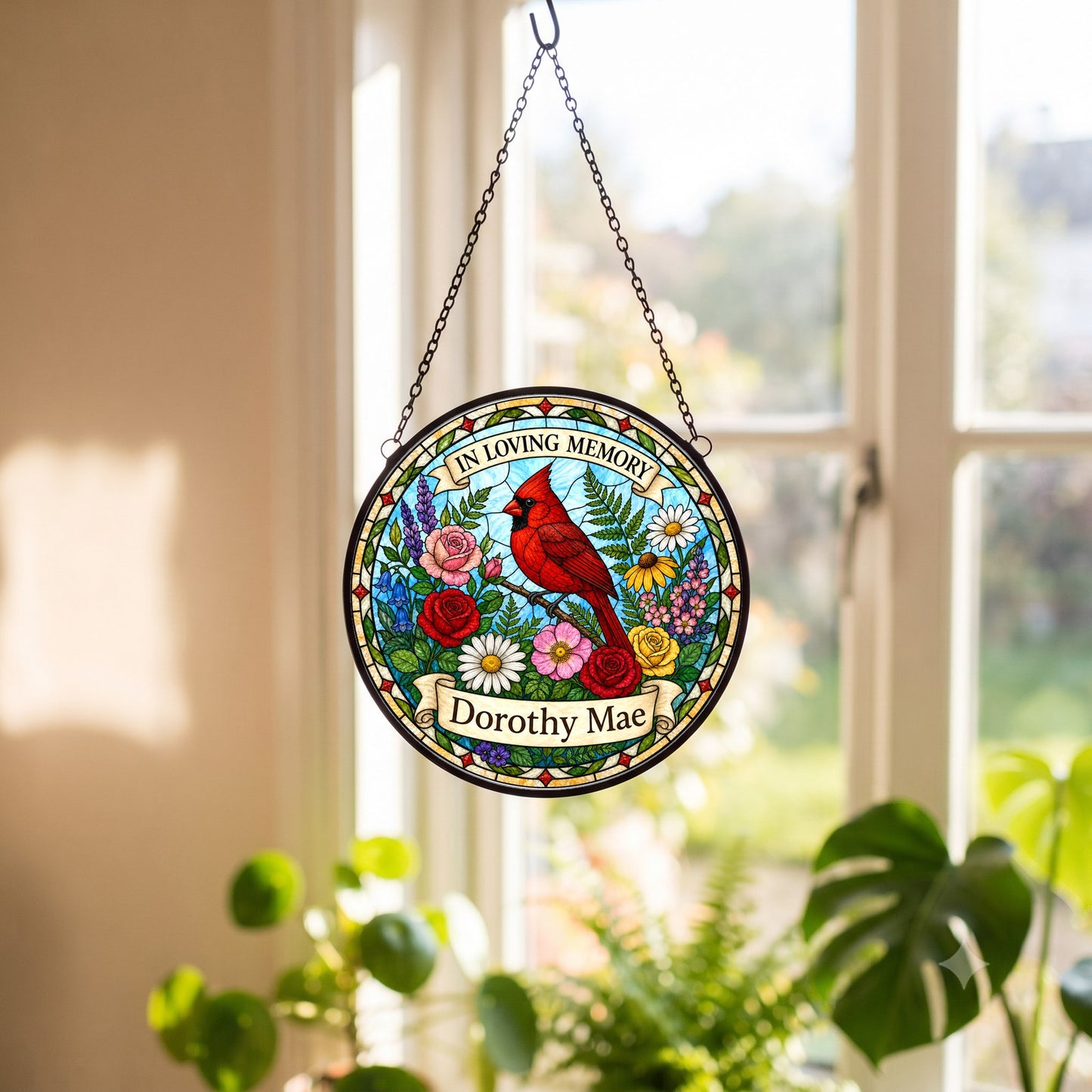 Cardinal Memorial Suncatcher - Cardinal Wreath Remembrance Gift