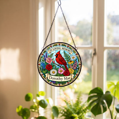 Cardinal Memorial Suncatcher - Cardinal Wreath Remembrance Gift