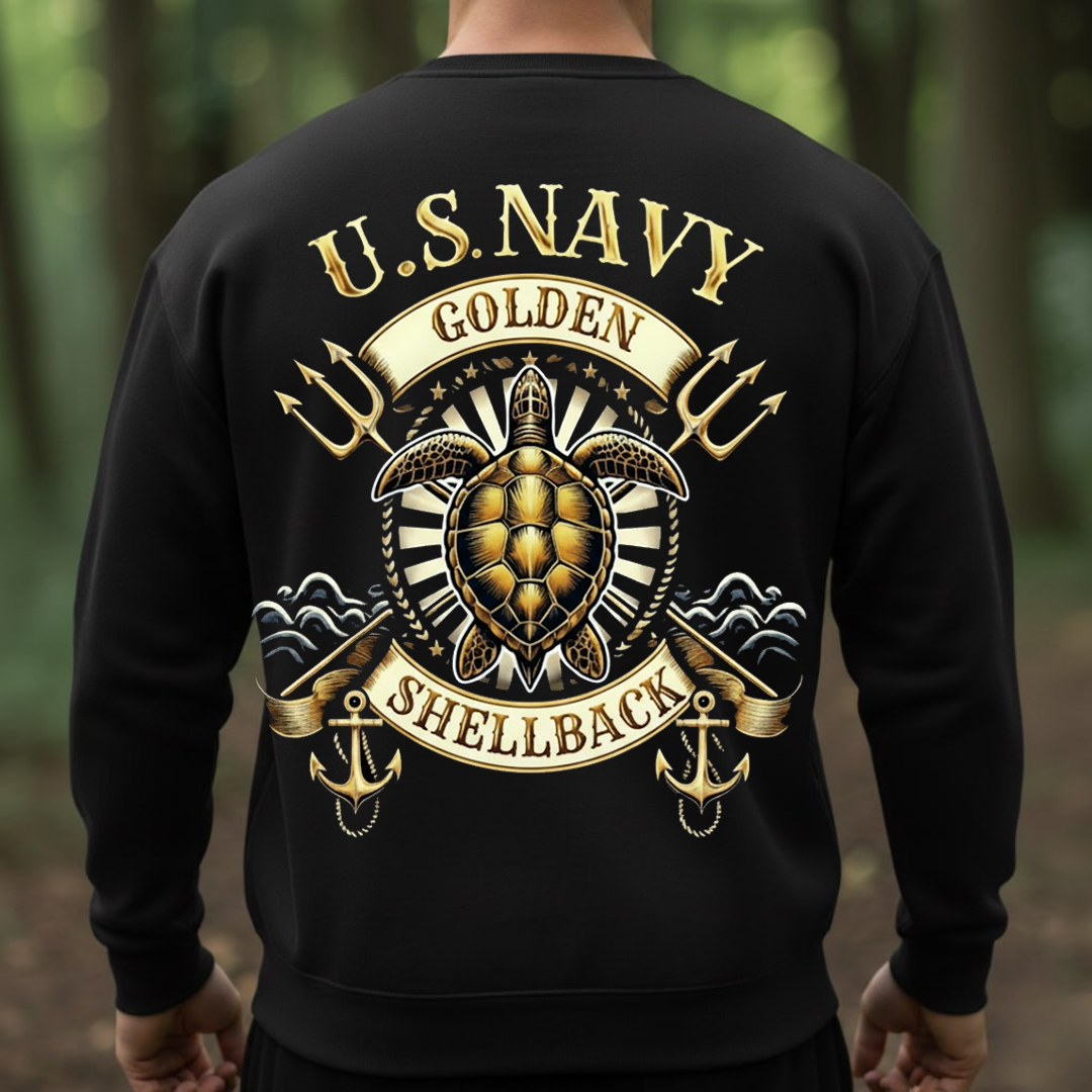 U.S. Navy Golden Shellback Shirt, Proud Veteran Sea Turtle Emblem Tee, Gift for Veterans Day