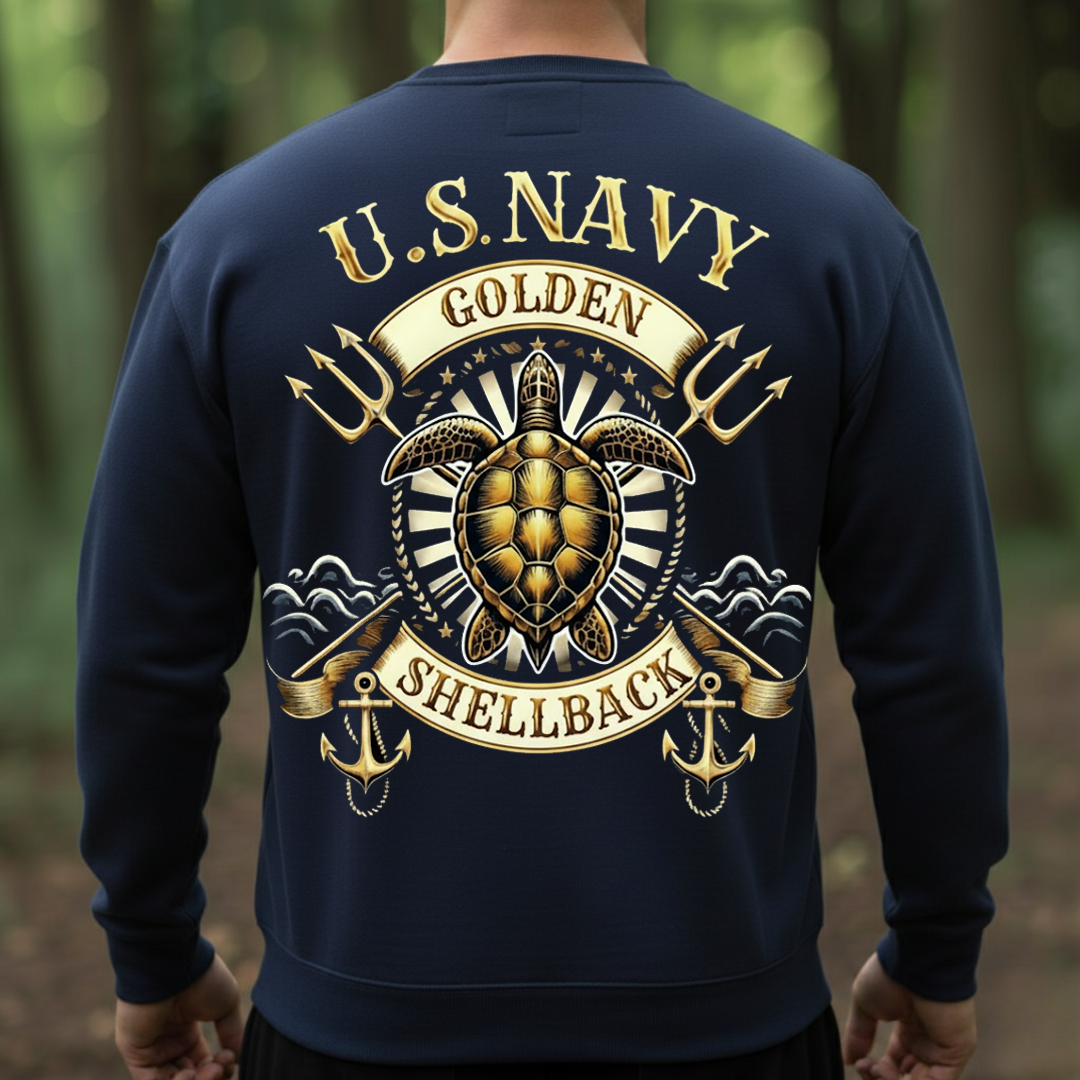 U.S. Navy Golden Shellback Shirt, Proud Veteran Sea Turtle Emblem Tee, Gift for Veterans Day
