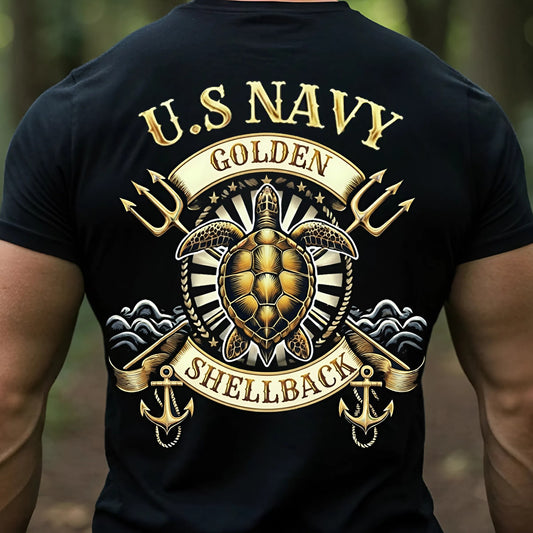 U.S. Navy Golden Shellback Shirt, Proud Veteran Sea Turtle Emblem Tee, Gift for Veterans Day