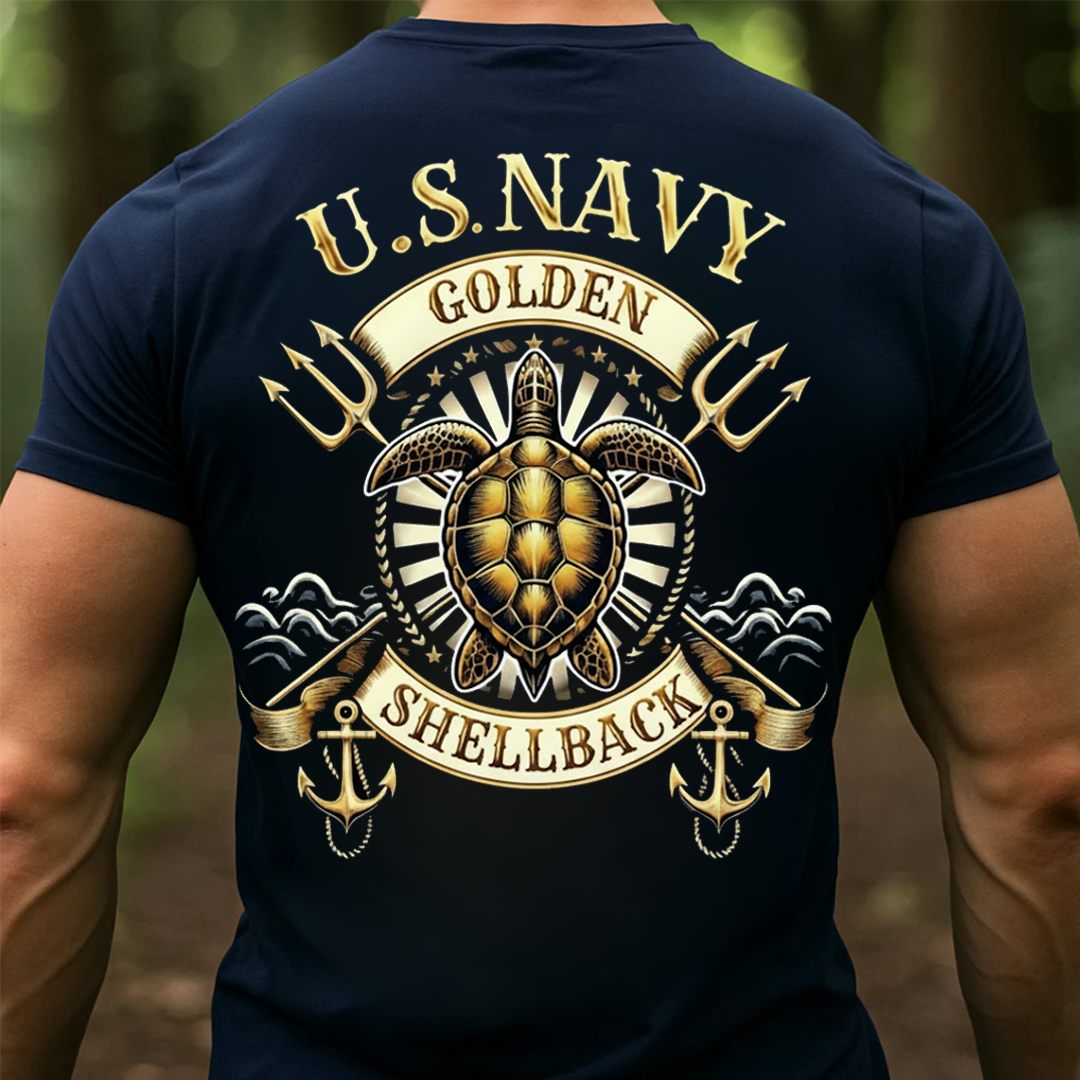 U.S. Navy Golden Shellback Shirt, Proud Veteran Sea Turtle Emblem Tee, Gift for Veterans Day