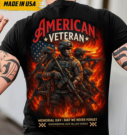 American Veteran Memorial Day T-Shirt – Patriotic Military Tribute Tee, Gift for Dad & Grandpa, Honoring Fallen Heroes
