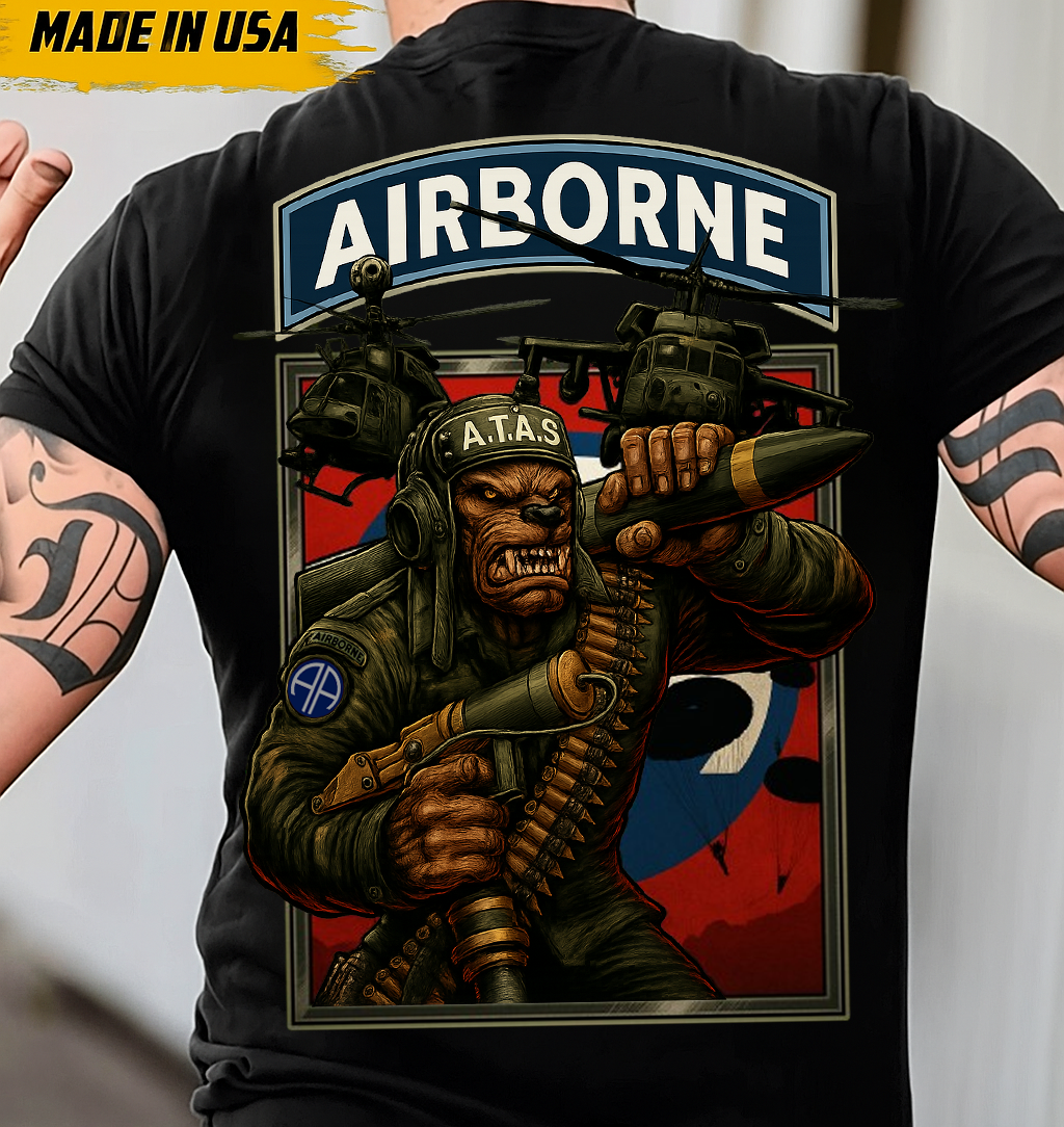 Airborne Military Tribute T-Shirt • Veteran Graphic Tee with Helicopters and Warrior Design • Patriotic Gift for Dad and Grandpa