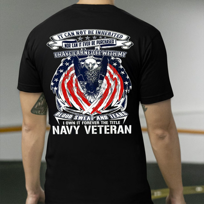 Navy Veteran T-Shirt – Earned with Blood, Sweat, and Tears | Proud Military Eagle American Flag Design | Made in USA